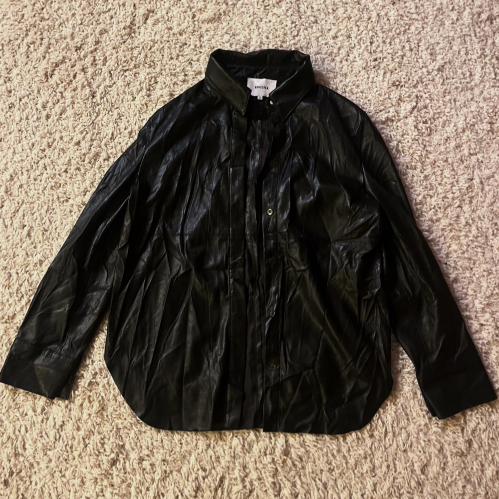Nanushka Okobor Alt-Leather Shirt (Vegan Leather Button Down Shirt)